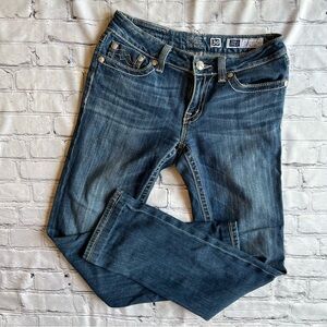 Vtg Y2K Miss Me Low Rise Jeans Irene  Straight Size 30 Flap Pockets Embroidered